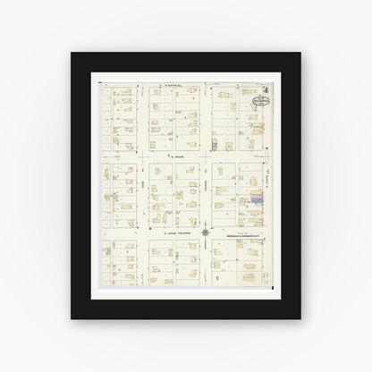 Old map wall art mockup — black gallery frame with white mat — Sanborn Fire Insurance Map from Big Rapids, Mecosta County, Michigan (1914), Sheet #0004