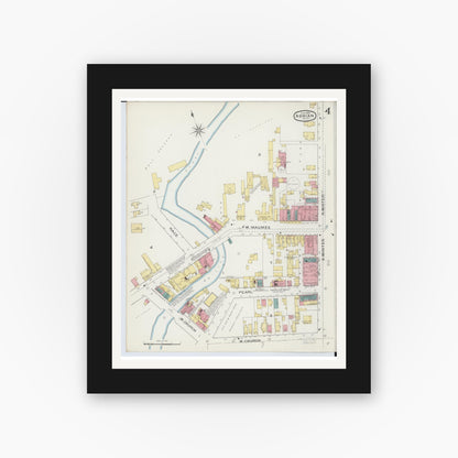 Old map wall art mockup — black gallery frame with white mat — Sanborn Fire Insurance Map from Adrian, Lenawee County, Michigan (1893), Sheet #0004