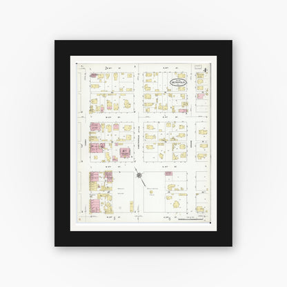 Old map wall art mockup — black gallery frame with white mat — Sanborn Fire Insurance Map from Metropolis, Massac County, Illinois (1910), Sheet #0004
