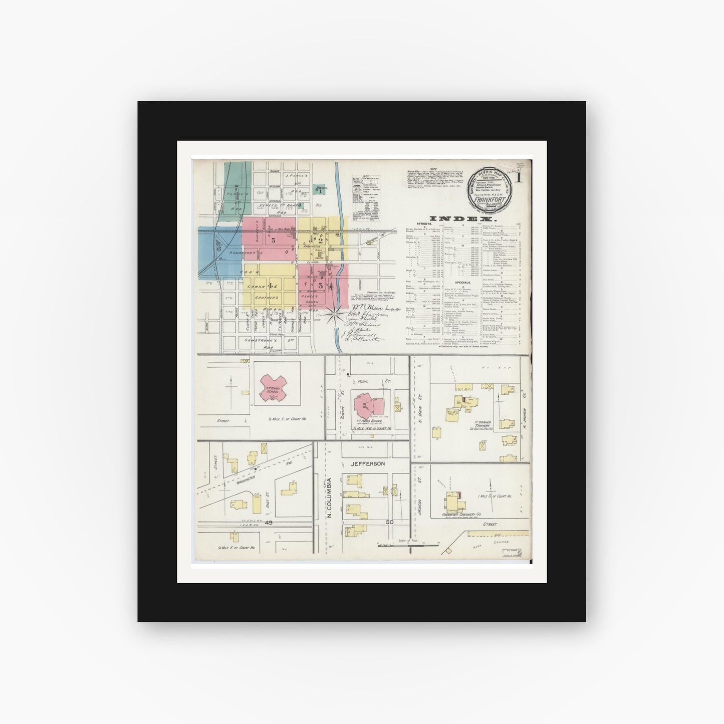 Old map wall art mockup — black gallery frame with white mat — Sanborn Fire Insurance Map from Frankfort, Clinton County, Indiana (1892) - Complete Map Set