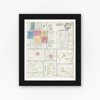 Old map wall art mockup — black gallery frame with white mat — Sanborn Fire Insurance Map from Frankfort, Clinton County, Indiana (1892) - Complete Map Set