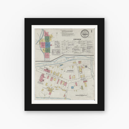 Old map wall art mockup — black gallery frame with white mat — Sanborn Fire Insurance Map from Hamburg, Berks County, Pennsylvania (1919) - Complete Map Set