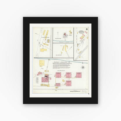 Old map wall art mockup — black gallery frame with white mat — Sanborn Fire Insurance Map from Freeport, Armstrong County, Pennsylvania (1908), Sheet #0008