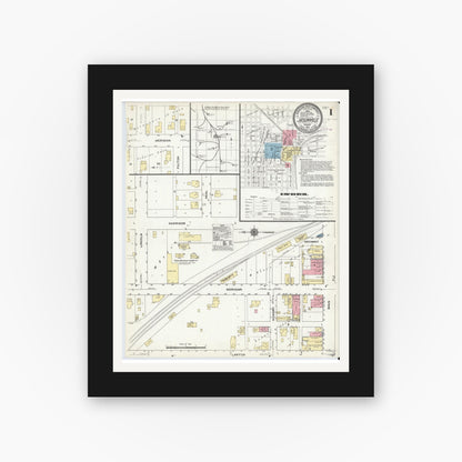 Old map wall art mockup — black gallery frame with white mat — Sanborn Fire Insurance Map from Jasonville, Greene County, Indiana (1910) - Complete Map Set