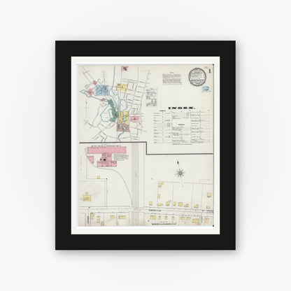 Old map wall art mockup — black gallery frame with white mat — Sanborn Fire Insurance Map from Winchester, Middlesex County, Massachusetts (1894), Sheet #0001