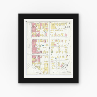 Old map wall art mockup — black gallery frame with white mat — Sanborn Fire Insurance Map from Greenville, Darke County, Ohio (1910), Sheet #0008