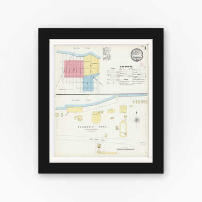 Old map wall art mockup — black gallery frame with white mat — Sanborn Fire Insurance Map from Paulsboro, Gloucester County, New Jersey (1896) - Complete Map Set