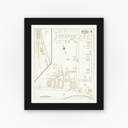 Old map wall art mockup — black gallery frame with white mat — Sanborn Fire Insurance Map from North Adams, Berkshire County, Massachusetts (1914), Sheet #0006