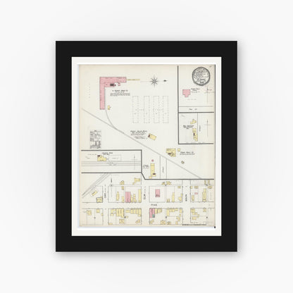 Old map wall art mockup — black gallery frame with white mat — Sanborn Fire Insurance Map from Albany, Delaware County, Indiana (1892), Sheet #0001
