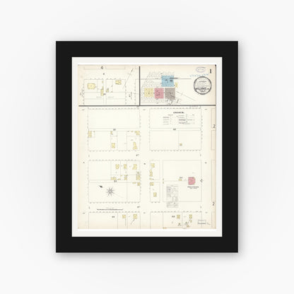 Old map wall art mockup — black gallery frame with white mat — Sanborn Fire Insurance Map from Williams, Colusa County, California (1897) - Complete Map Set