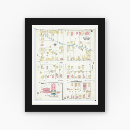 Old map wall art mockup — black gallery frame with white mat — Sanborn Fire Insurance Map from Delaware, Delaware County, Ohio (1911), Sheet #0017