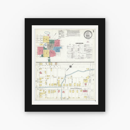 Old map wall art mockup — black gallery frame with white mat — Sanborn Fire Insurance Map from Derry, Westmoreland County, Pennsylvania (1911) - Complete Map Set