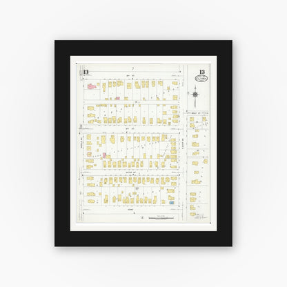 Old map wall art mockup — black gallery frame with white mat — Sanborn Fire Insurance Map from Elyria, Lorain County, Ohio (1925), Sheet #0013