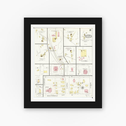 Old map wall art mockup — black gallery frame with white mat — Sanborn Fire Insurance Map from Boone, Boone County, Iowa (1894), Sheet #0008