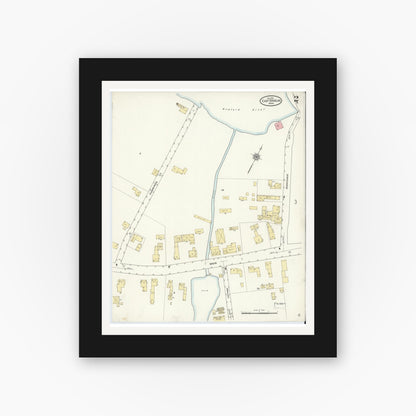 Old map wall art mockup — black gallery frame with white mat — Sanborn Fire Insurance Map from East Douglas, Worcester County, Massachusetts (1911), Sheet #0002