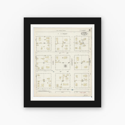 Old map wall art mockup — black gallery frame with white mat — Sanborn Fire Insurance Map from Chico, Butte County, California (1886), Sheet #0003