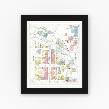 Old map wall art mockup — black gallery frame with white mat — Sanborn Fire Insurance Map from Cedar Falls, Black Hawk County, Iowa (1900), Sheet #0003