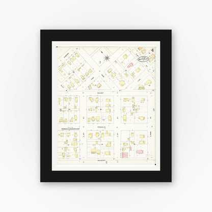 Old map wall art mockup — black gallery frame with white mat — Sanborn Fire Insurance Map from Waterloo, Black Hawk County, Iowa (1897), Sheet #0004