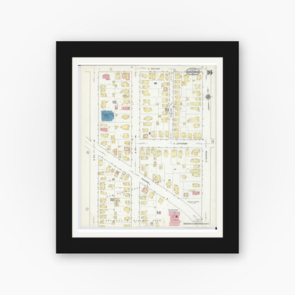 Old map wall art mockup — black gallery frame with white mat — Sanborn Fire Insurance Map from Ann Arbor, Washtenaw County, Michigan (1916), Sheet #0016
