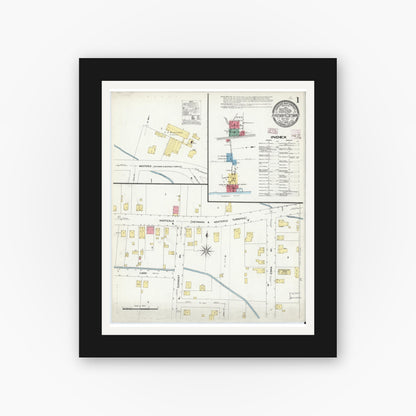 Old map wall art mockup — black gallery frame with white mat — Sanborn Fire Insurance Map from Ravena, Albany County, New York (1909) - Complete Map Set