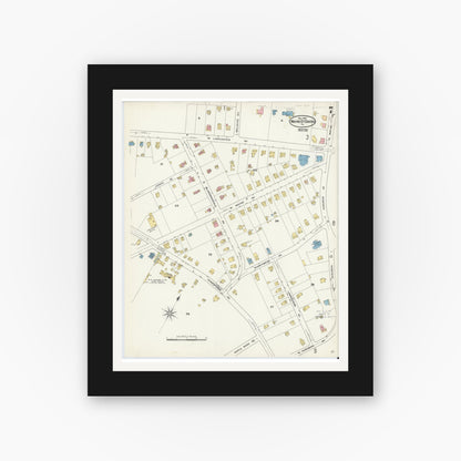 Old map wall art mockup — black gallery frame with white mat — Sanborn Fire Insurance Map from Wayne, Delaware County, Pennsylvania (1909), Sheet #0007