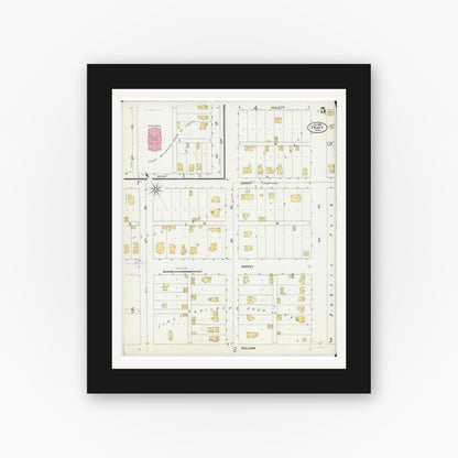 Old map wall art mockup — black gallery frame with white mat — Sanborn Fire Insurance Map from Tracy, Lyon County, Minnesota (1899), Sheet #0005