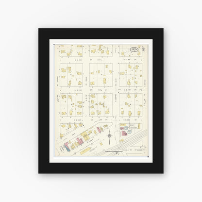 Old map wall art mockup — black gallery frame with white mat — Sanborn Fire Insurance Map from Galva, Henry County, Illinois (1913), Sheet #0002