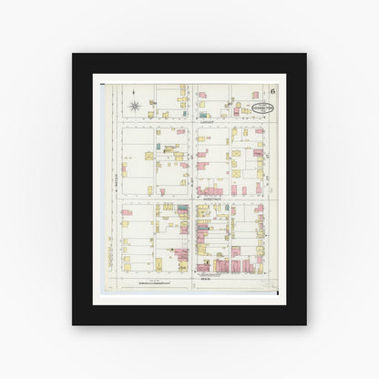 Old map wall art mockup — black gallery frame with white mat — Sanborn Fire Insurance Map from Coshocton, Coshocton County, Ohio (1893), Sheet #0006