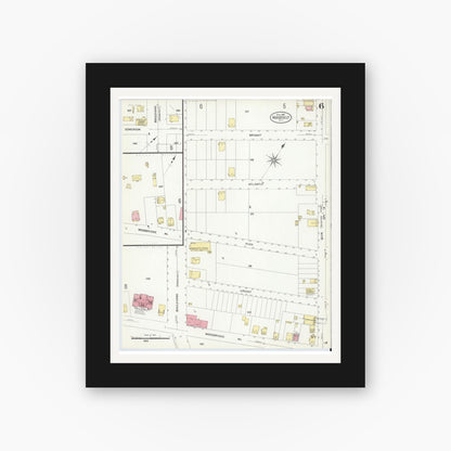 Old map wall art mockup — black gallery frame with white mat — Sanborn Fire Insurance Map from Roosevelt, Middlesex County, New Jersey (1908), Sheet #0006