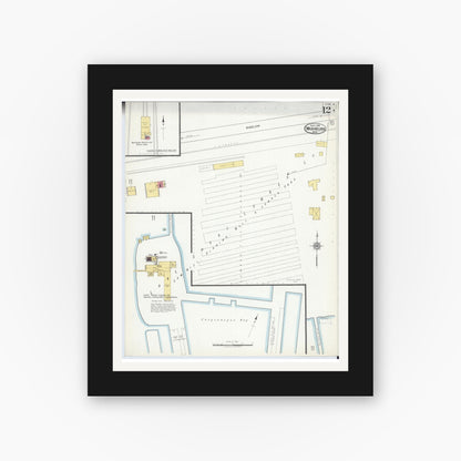 Old map wall art mockup — black gallery frame with white mat — Sanborn Fire Insurance Map from Washburn, Bayfield County, Wisconsin (1918), Sheet #0012
