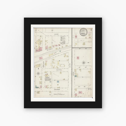 Old map wall art mockup — black gallery frame with white mat — Sanborn Fire Insurance Map from Pacific, Franklin County, Missouri (1886) - Complete Map Set