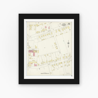 Old map wall art mockup — black gallery frame with white mat — Sanborn Fire Insurance Map from Salem, Columbiana County, Ohio (1915), Sheet #0014