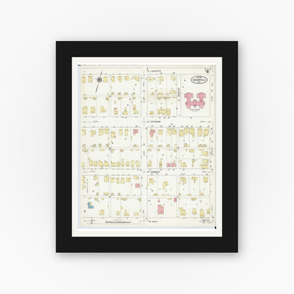 Old map wall art mockup — black gallery frame with white mat — Sanborn Fire Insurance Map from Greenfield, Highland County, Ohio (1910), Sheet #0004