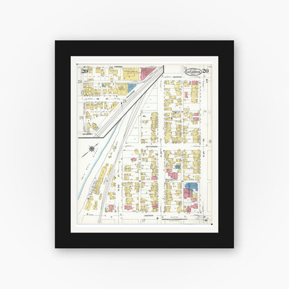 Old map wall art mockup — black gallery frame with white mat — Sanborn Fire Insurance Map from East Liverpool, Columbiana County, Ohio (1923), Sheet #0020