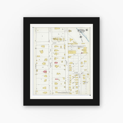 Old map wall art mockup — black gallery frame with white mat — Sanborn Fire Insurance Map from Mount Clemens, Macomb County, Michigan (1921), Sheet #0016