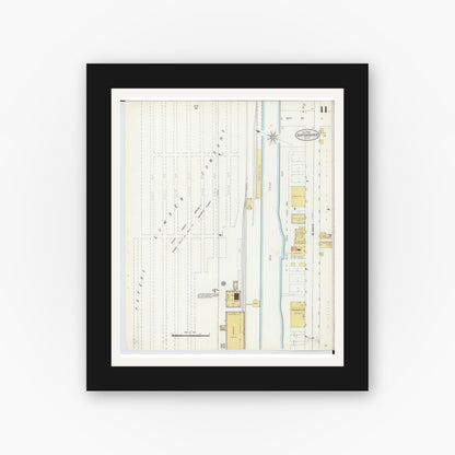 Old map wall art mockup — black gallery frame with white mat — Sanborn Fire Insurance Map from Benton Harbor, Berrien County, Michigan (1905), Sheet #0011