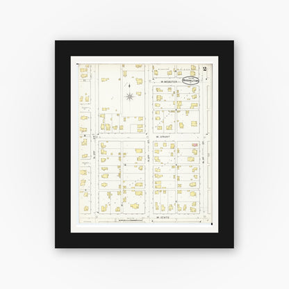 Old map wall art mockup — black gallery frame with white mat — Sanborn Fire Insurance Map from Marshalltown, Marshall County, Iowa (1894), Sheet #0002