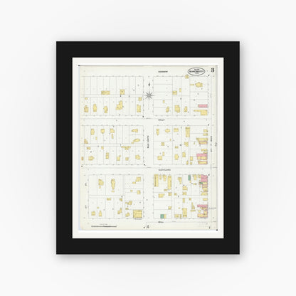 Old map wall art mockup — black gallery frame with white mat — Sanborn Fire Insurance Map from Winnebago, Faribault County, Minnesota (1899), Sheet #0003
