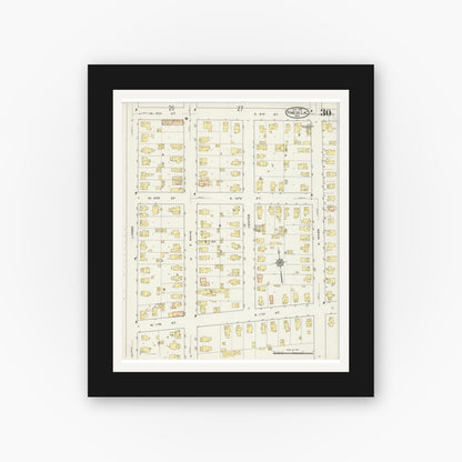 Old map wall art mockup — black gallery frame with white mat — Sanborn Fire Insurance Map from Fond du Lac, Fond du Lac County, Wisconsin (1915), Sheet #0030
