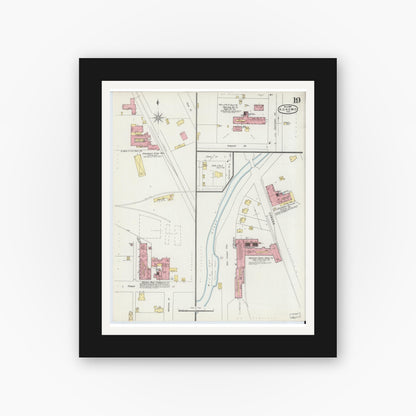 Old map wall art mockup — black gallery frame with white mat — Sanborn Fire Insurance Map from Kokomo, Howard County, Indiana (1896), Sheet #0019