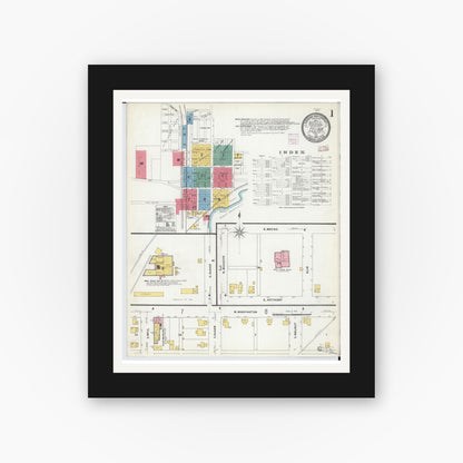Old map wall art mockup — black gallery frame with white mat — Sanborn Fire Insurance Map from Celina, Mercer County, Ohio (1907) - Complete Map Set