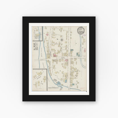 Old map wall art mockup — black gallery frame with white mat — Sanborn Fire Insurance Map from Clinton, Hunterdon County, New Jersey (1886), Sheet #0001