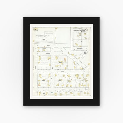 Old map wall art mockup — black gallery frame with white mat — Sanborn Fire Insurance Map from Durand, Pepin County, Wisconsin (1910), Sheet #0006