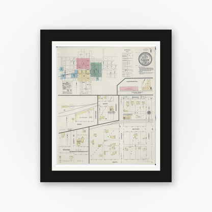 Old map wall art mockup — black gallery frame with white mat — Sanborn Fire Insurance Map from Plainview, Wabasha County, Minnesota (1910), Sheet #0001