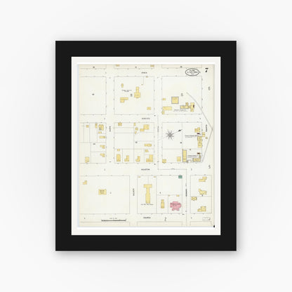 Old map wall art mockup — black gallery frame with white mat — Sanborn Fire Insurance Map from Live Oak, Suwanee County, Florida (1906), Sheet #0007