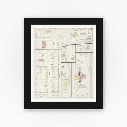 Old map wall art mockup — black gallery frame with white mat — Sanborn Fire Insurance Map from Leetonia, Columbiana County, Ohio (1888), Sheet #0003