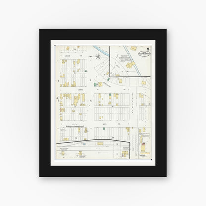 Old map wall art mockup — black gallery frame with white mat — Sanborn Fire Insurance Map from Thief River Falls, Pennington County, Minnesota (1899), Sheet #0003