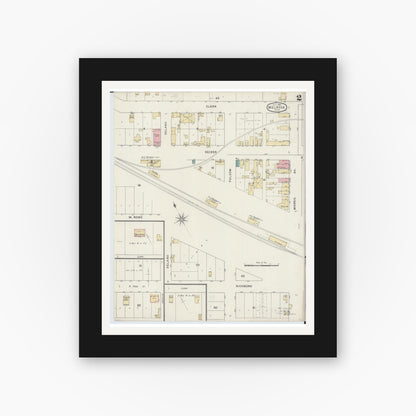 Old map wall art mockup — black gallery frame with white mat — Sanborn Fire Insurance Map from Melrose, Stearns County, Minnesota (1894), Sheet #0002