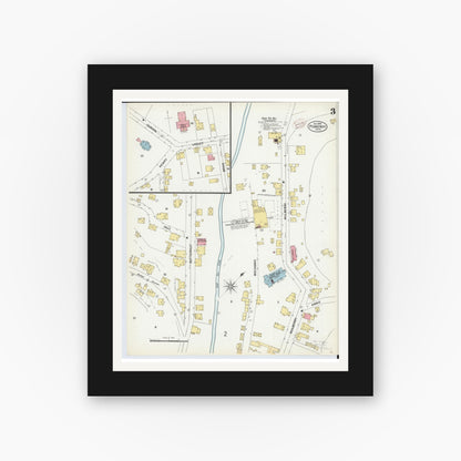 Old map wall art mockup — black gallery frame with white mat — Sanborn Fire Insurance Map from Pomeroy, Meigs County, Ohio (1899), Sheet #0003