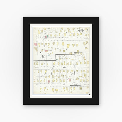 Old map wall art mockup — black gallery frame with white mat — Sanborn Fire Insurance Map from Milan, Washtenaw And Monroe Counties, Michigan (1908), Sheet #0002